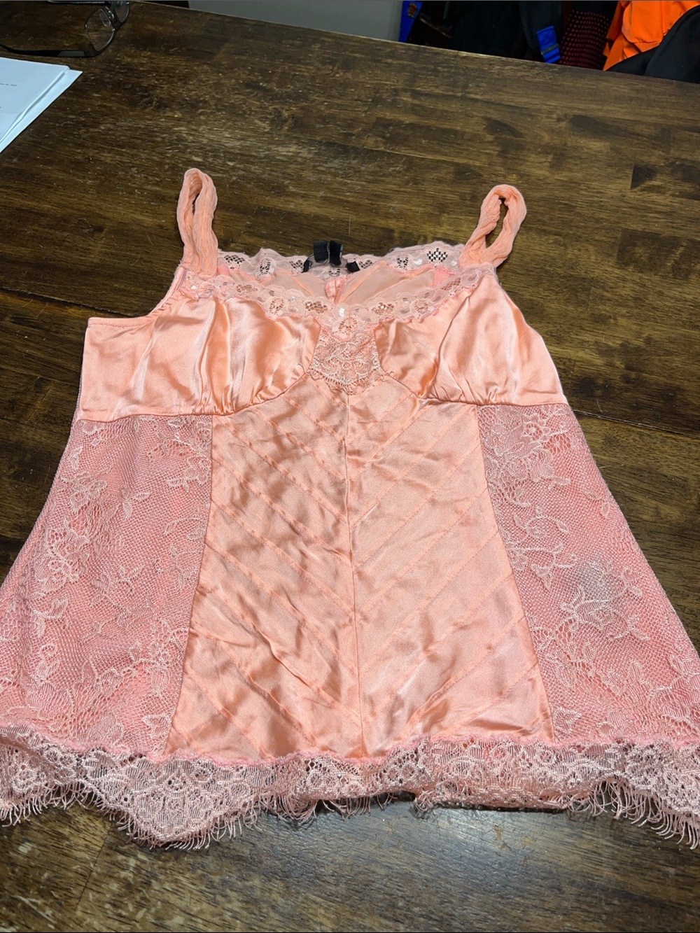 ECI Blush coral Satin & Lace Chemise Top size 8